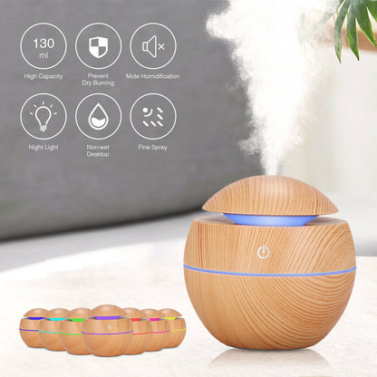 USB Aroma Humidifier Essential Oil Diffuser - Ultrasonic Cool Mist - 7 Color Change - Deep Wood - 130ml Capacity - Ultra-Quiet Operation