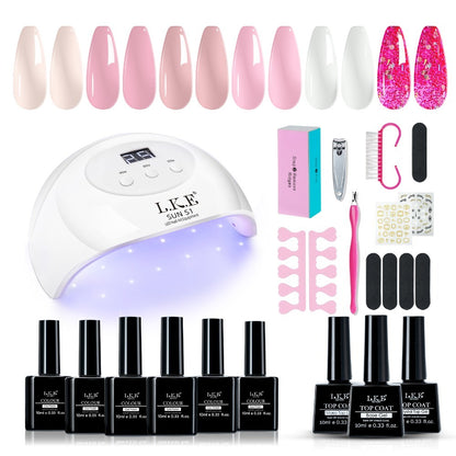 Nail Glue Set with 72W UV LED Nail Lamp - 6 Colors Gel Nail Polish Kit - Smart Sensor, 3 Timer Settings, Easy Application