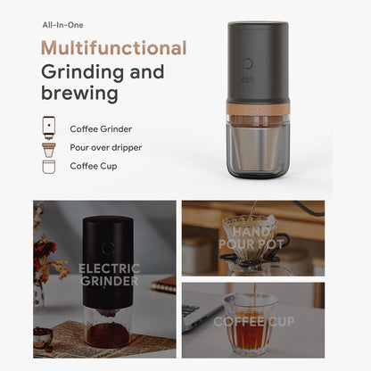 Electric Burr Coffee Grinder - 25 Grind Settings, USB Rechargeable, Stainless Steel Core - Includes Filter Holder & Accessories