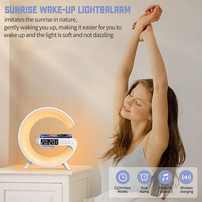 Smart G Night Light LED Bluetooth Speaker - Wireless Charging Alarm Clock with Digital Display - Modern Home Decor