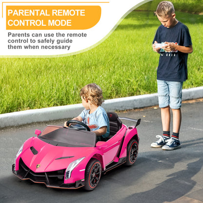 LEADZM Dual Drive 12V 4.5AH Lamborghini Veneno Electric Car with 2.4G Remote Control - Rose Red - For Kids Ages 3-6