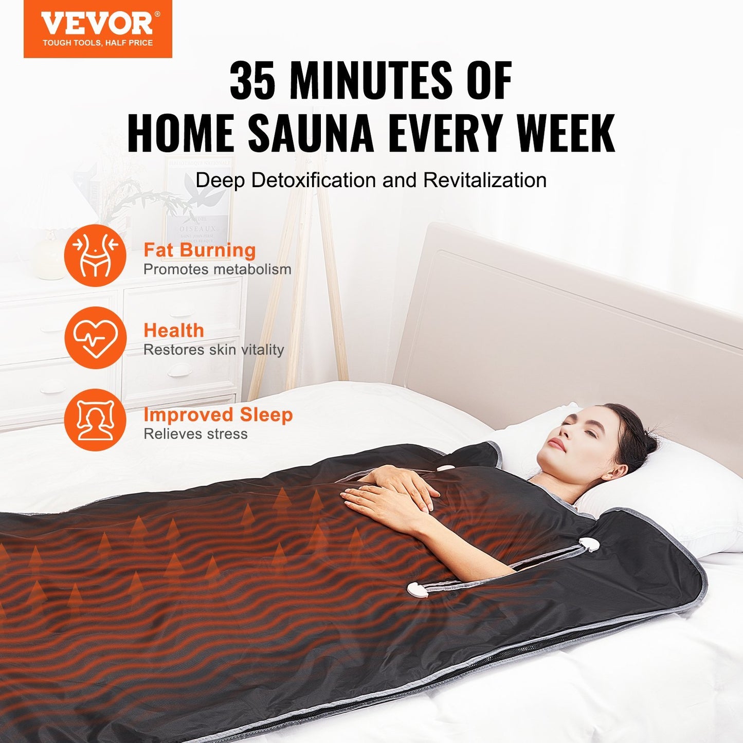 VEVOR Portable Far Infrared Sauna Blanket for Detoxification - Adjustable Temp 95-176F, Timer, Armholes, 75 x 35 Inches