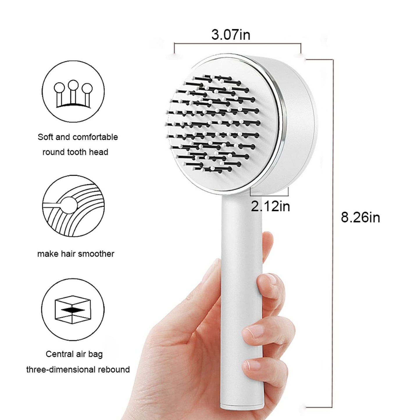 3D Air Design Self-Cleaning Hair Brush - Ergonomic Non-Slip Handle - Scalp Massager - Reduces Hair Breakage & Frizz