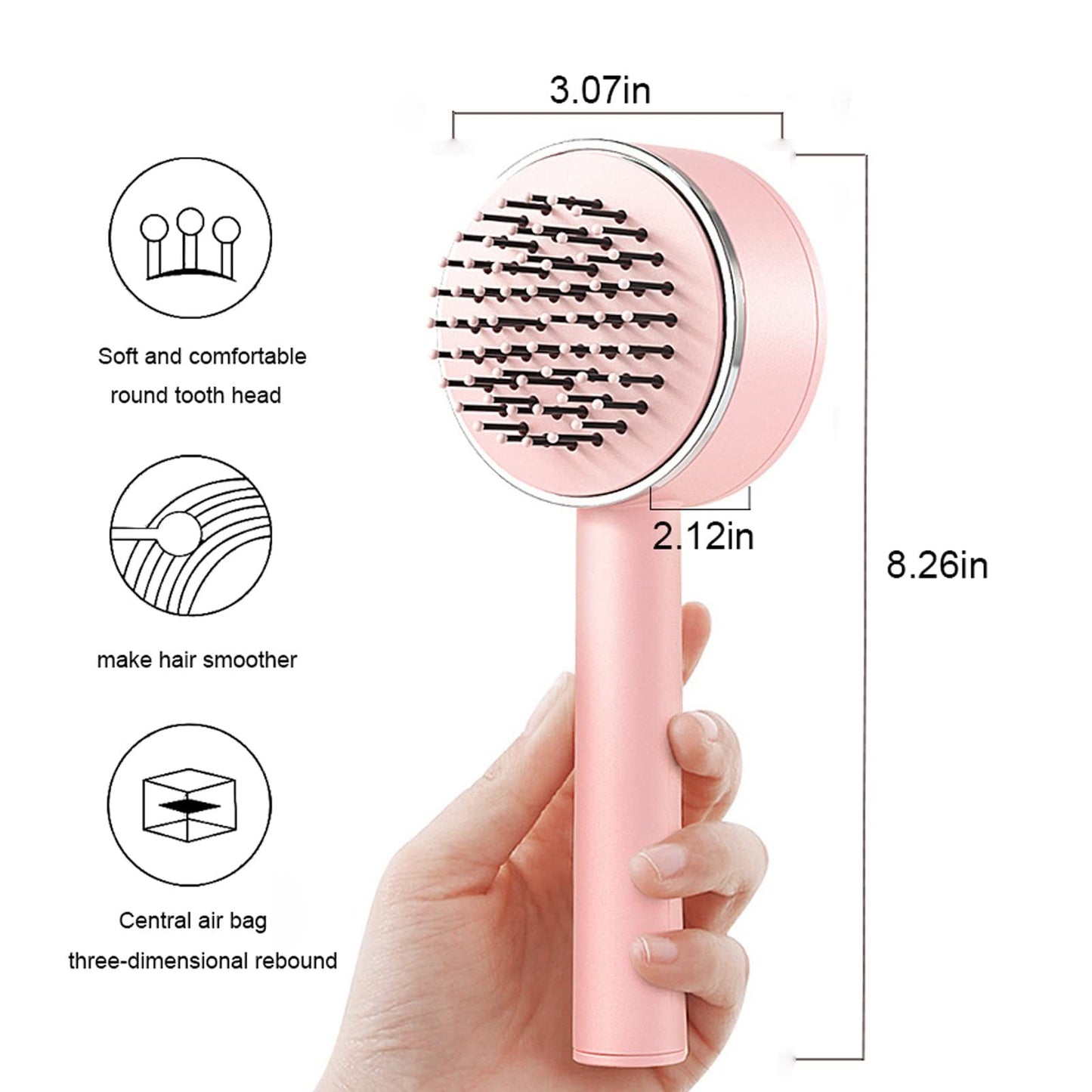 3D Air Design Self-Cleaning Hair Brush - Ergonomic Non-Slip Handle - Scalp Massager - Reduces Hair Breakage & Frizz