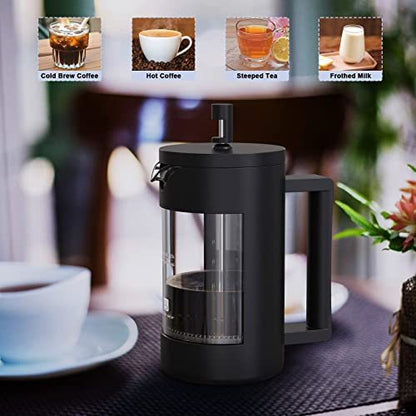 French Press Coffee Maker - BPA Free Plastic & Glass - 12 oz & 21 oz - Fine Filter System - Easy to Clean - Perfect Gift for Coffee Lovers