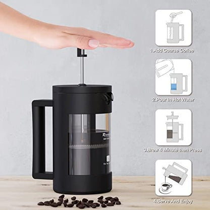 French Press Coffee Maker - BPA Free Plastic & Glass - 12 oz & 21 oz - Fine Filter System - Easy to Clean - Perfect Gift for Coffee Lovers