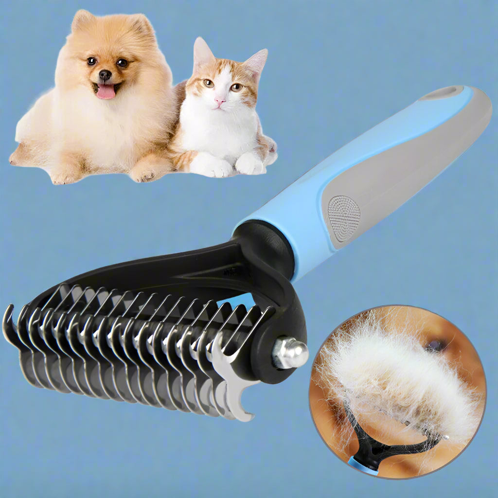 Deshedding Rake Comb for Pet Grooming - Dual-Sided Design - Effective De-shedding Tool for Dogs and Cats