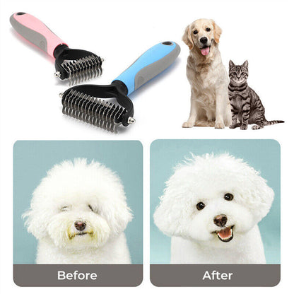 Deshedding Rake Comb for Pet Grooming - Dual-Sided Design - Effective De-shedding Tool for Dogs and Cats