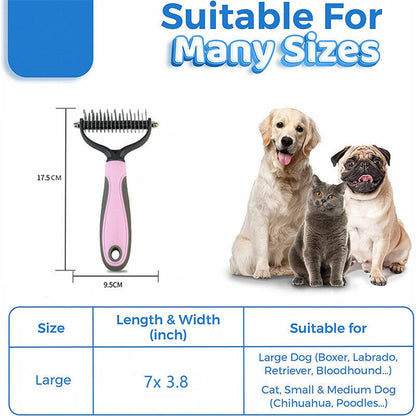 Deshedding Rake Comb for Pet Grooming - Dual-Sided Design - Effective De-shedding Tool for Dogs and Cats