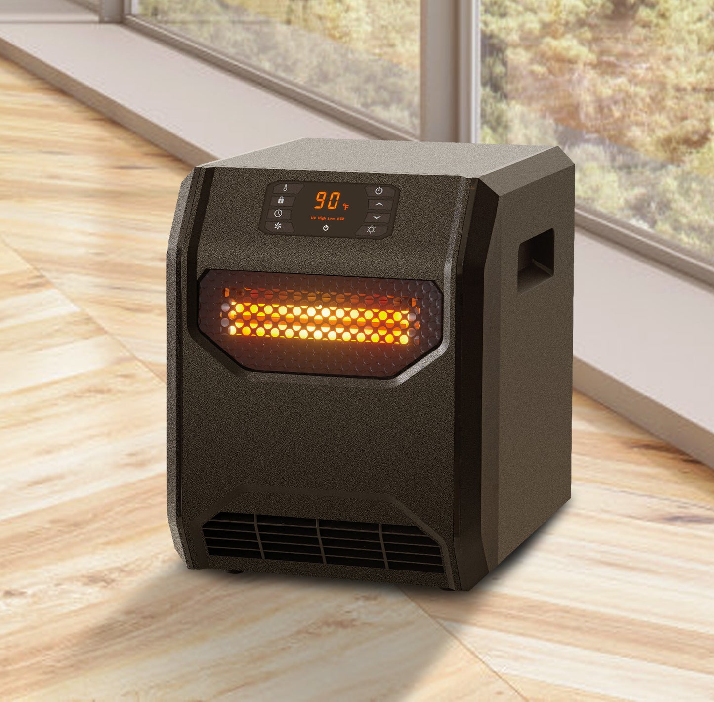 Portable Space Heater - 1500W Electric Infrared Heater with UVC Air Purification, Thermostat & Remote Control - Black