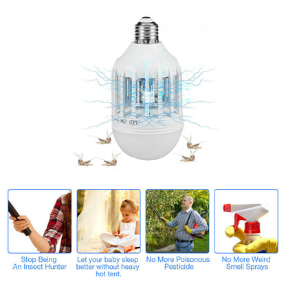 Light Bulb Mosquito Fly Trap - Electronic Bug Zapper - Humane, Silent, Energy-Saving - E27 Base - 45-Degree Inclination