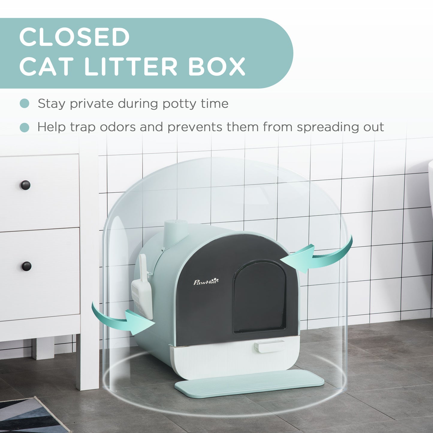 PawHut Green Cat Litter Box Enclosure with Lid - Indoor Cat Tray, Spoon, Strainer - 17 x 17 x 18.5 inches - Easy Clean Design