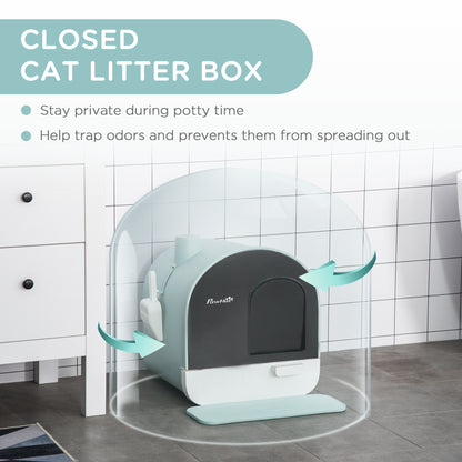 PawHut Green Cat Litter Box Enclosure with Lid - Indoor Cat Tray, Spoon, Strainer - 17 x 17 x 18.5 inches - Easy Clean Design