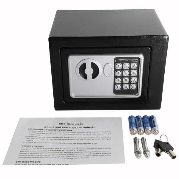 17E Electronic Password Safe - Mini Wall-in Style Metal Steel Box - Black - Compact Size for Home or Office