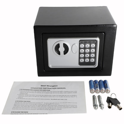 17E Electronic Password Safe - Mini Wall-in Style Metal Steel Box - Black - Compact Size for Home or Office