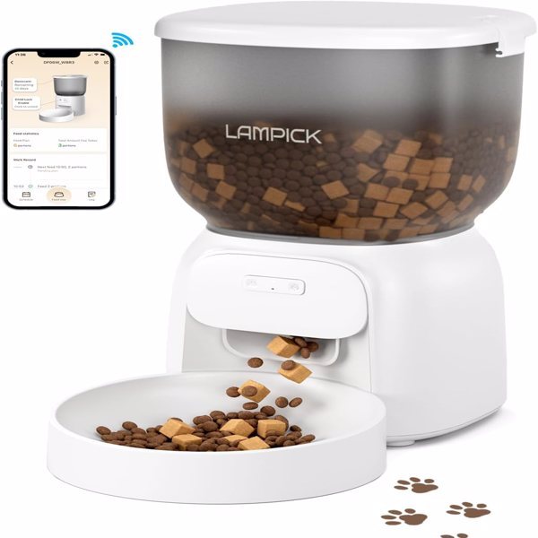 LAMPICK Automatic Cat Feeder - WiFi Food Dispenser with App Control - 4L Capacity, Dual Power Supply, Easy to Clean - For Cats & Small Dogs