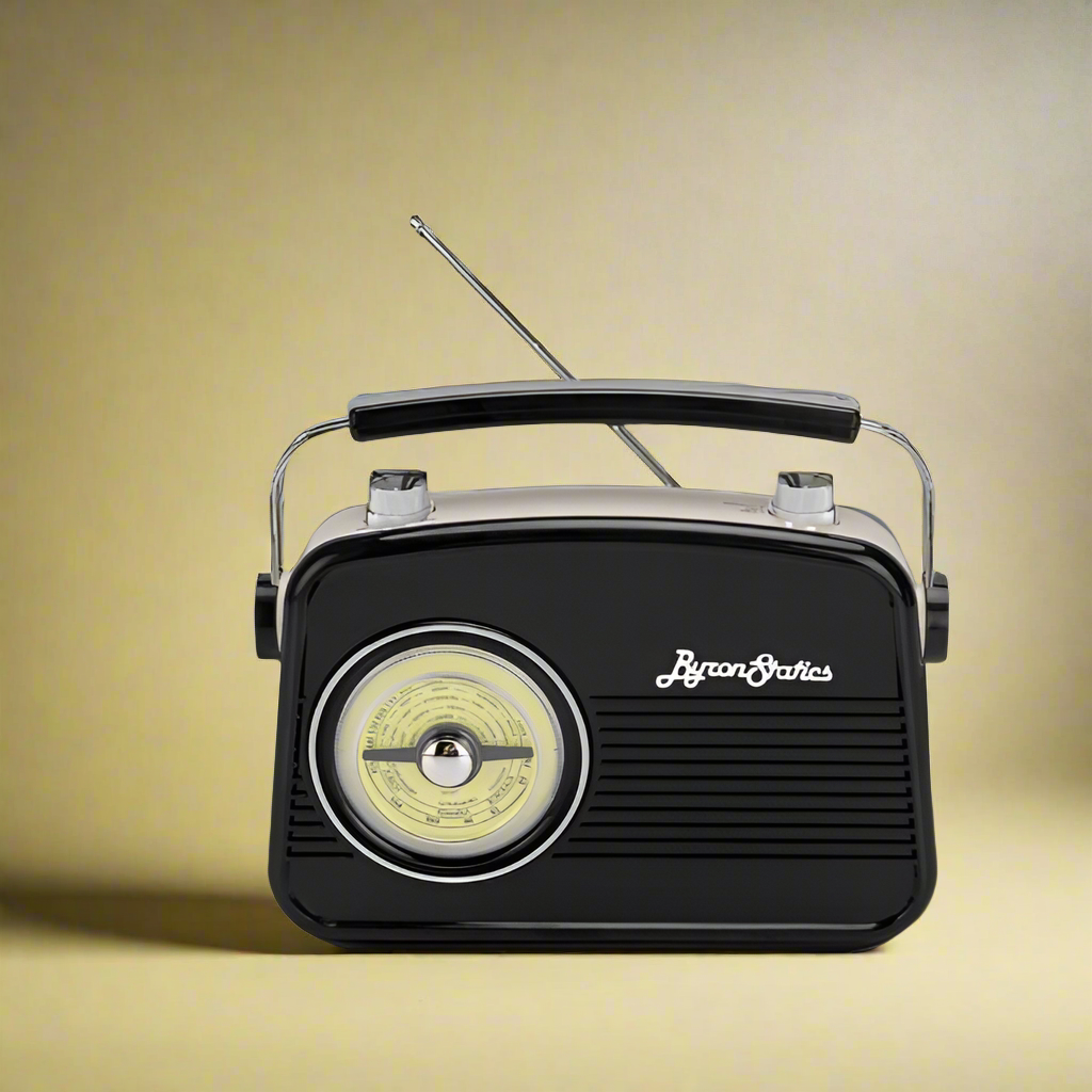 Black AM FM Portable Radio - Vintage Retro Design with Headphone Jack, Large Tuning Dial, Bluetooth Speaker & MP3 Player