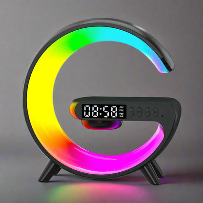 Smart G Night Light LED Bluetooth Speaker - Wireless Charging Alarm Clock with Digital Display - Modern Home Decor