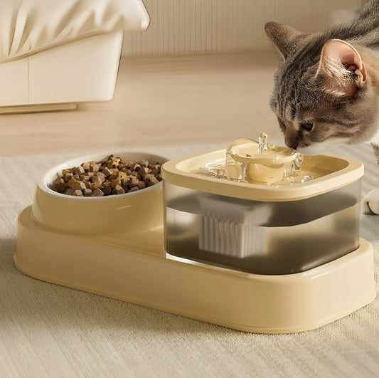 Automatic Cat Water Dispenser and Feeding Bowl - 2-in-1 Electronic Pet Fountain - Large Capacity - 12.60 x 6.30 x 4.34 in.