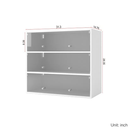 White Glass Door Shoe Storage Cabinet with RGB LED Light - 31.3x14.76x28.35 inches - MDF Material - Stylish Shoe Box Organizer