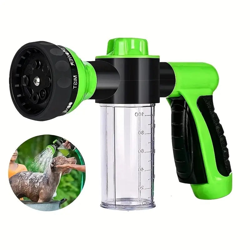 High-Pressure Pet Dog Wash Sprayer - 8 Spray Patterns, Grooming Comb & Brush - Outdoor Dog Shower Attachment