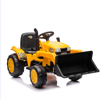 12V Kids Ride-On Tractor Electric Excavator - Yellow - Battery Powered Motorized Car with Remote Control, Front Loader & Headlight - Ages 3-6