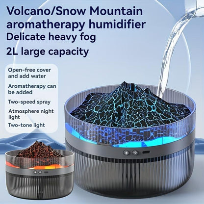 2 Color LED Volcano Flame Light Humidifier - 2L Aromatherapy Diffuser with Timer, Auto Shutoff, Ultra Quiet - Ideal for Bedroom, Office, Living Room