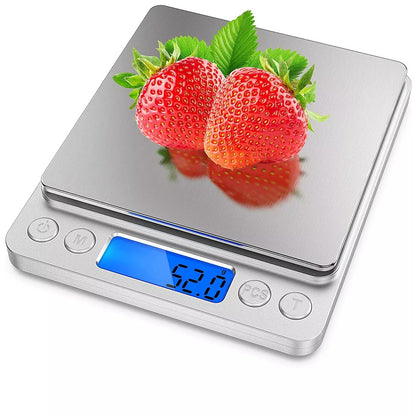 Small Digital Food Scale - 3000g Capacity, 0.1g Precision, Ounce & Gram Measurement, Includes 2 Trays & Batteries