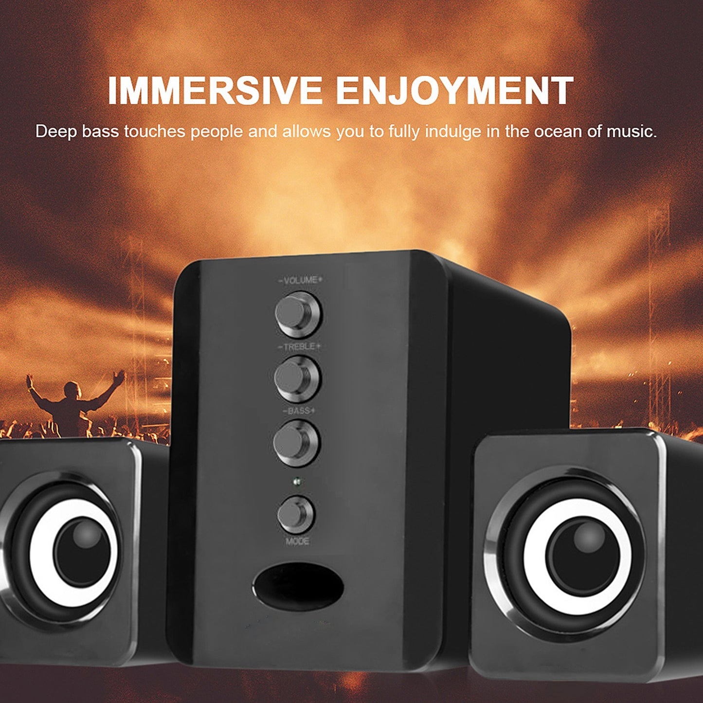 Portable USB Powered Stereo Surround Wired Speakers - 3 Speaker Set for Laptop, Phone, Desktop, TV - Black