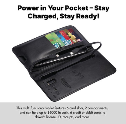 Charging Wallet - Black - Versatile Travel Companion with Built-in Charging Module - Electronic Accessory