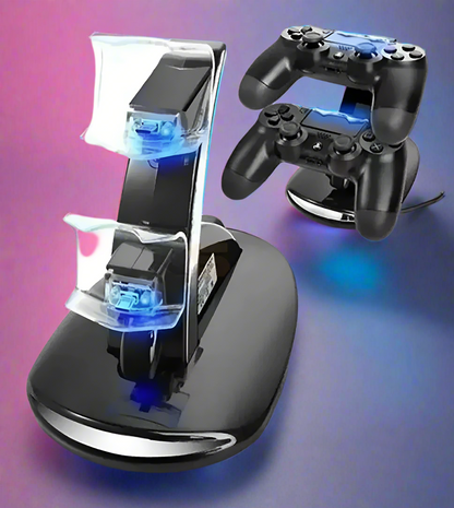 Dual Charger for PS4 Controller - Charges 2 Controllers Simultaneously - Compatible with PS4, PS4 Slim, PS4 Pro - LED Indicator