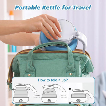 Foldable Electric Kettle - Mini Travel Kettle, Silicone Water Boiler for Camping & Hiking - 600ml, Quick Boiling, Safe & Lightweight