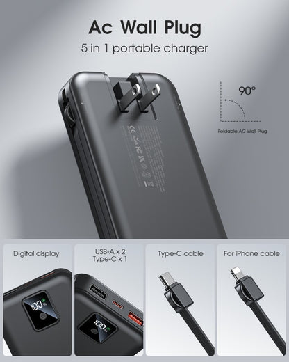 AC-02F Power Bank - Portable Electronic Charger - 15cm x 7.45cm x 1.85cm - Lightweight 0.3kg