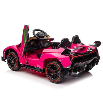 LEADZM Dual Drive 12V 4.5AH Lamborghini Veneno Electric Car with 2.4G Remote Control - Rose Red - For Kids Ages 3-6