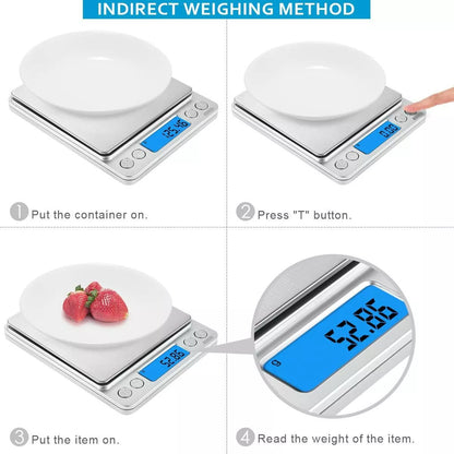 Small Digital Food Scale - 3000g Capacity, 0.1g Precision, Ounce & Gram Measurement, Includes 2 Trays & Batteries