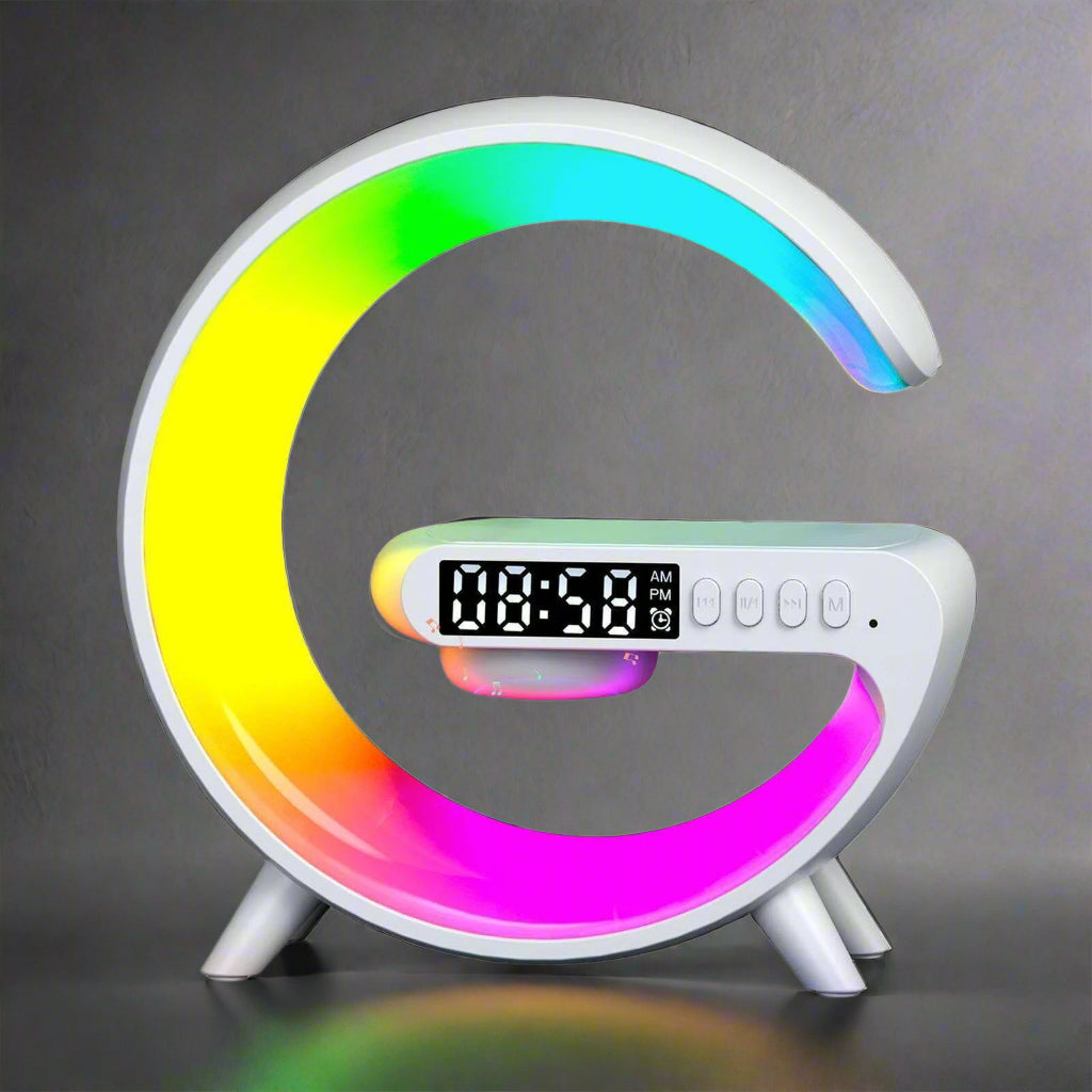 Smart G Night Light LED Bluetooth Speaker - Wireless Charging Alarm Clock with Digital Display - Modern Home Decor