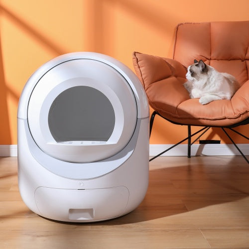 Smart Automatic Litter Box with App Control - 4G WiFi, Double Deodorization - White - Suitable for Multiple Cats - 22x22x26 inches