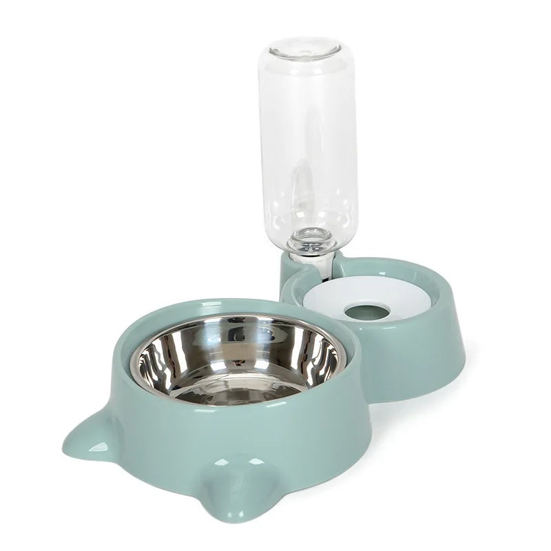 Automatic Pet Food and Water Feeder Bowl - Stainless Steel & Plastic - Slow Feeder Design for Dogs and Cats