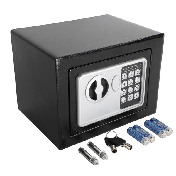 17E Electronic Password Safe - Mini Wall-in Style Metal Steel Box - Black - Compact Size for Home or Office