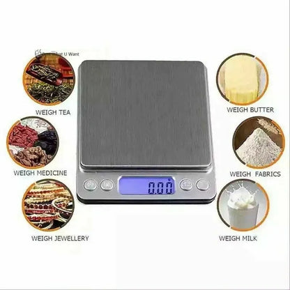 Small Digital Food Scale - 3000g Capacity, 0.1g Precision, Ounce & Gram Measurement, Includes 2 Trays & Batteries