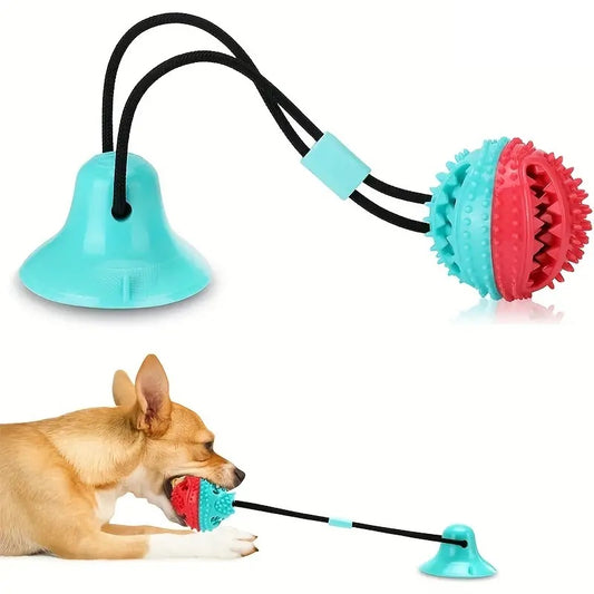 Suction Cup Interactive Treat Ball for Dogs - Blue - Electronic Chew Toy with Rope - Teething Puzzle Toy for Medium Dogs