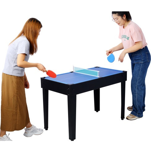 5-in-1 Multi-Game Table - Billiards, Push Hockey, Foosball, Ping Pong, Basketball - Black/Blue - Durable MDF & Steel Construction