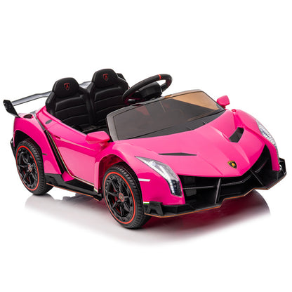 LEADZM Dual Drive 12V 4.5AH Lamborghini Veneno Electric Car with 2.4G Remote Control - Rose Red - For Kids Ages 3-6