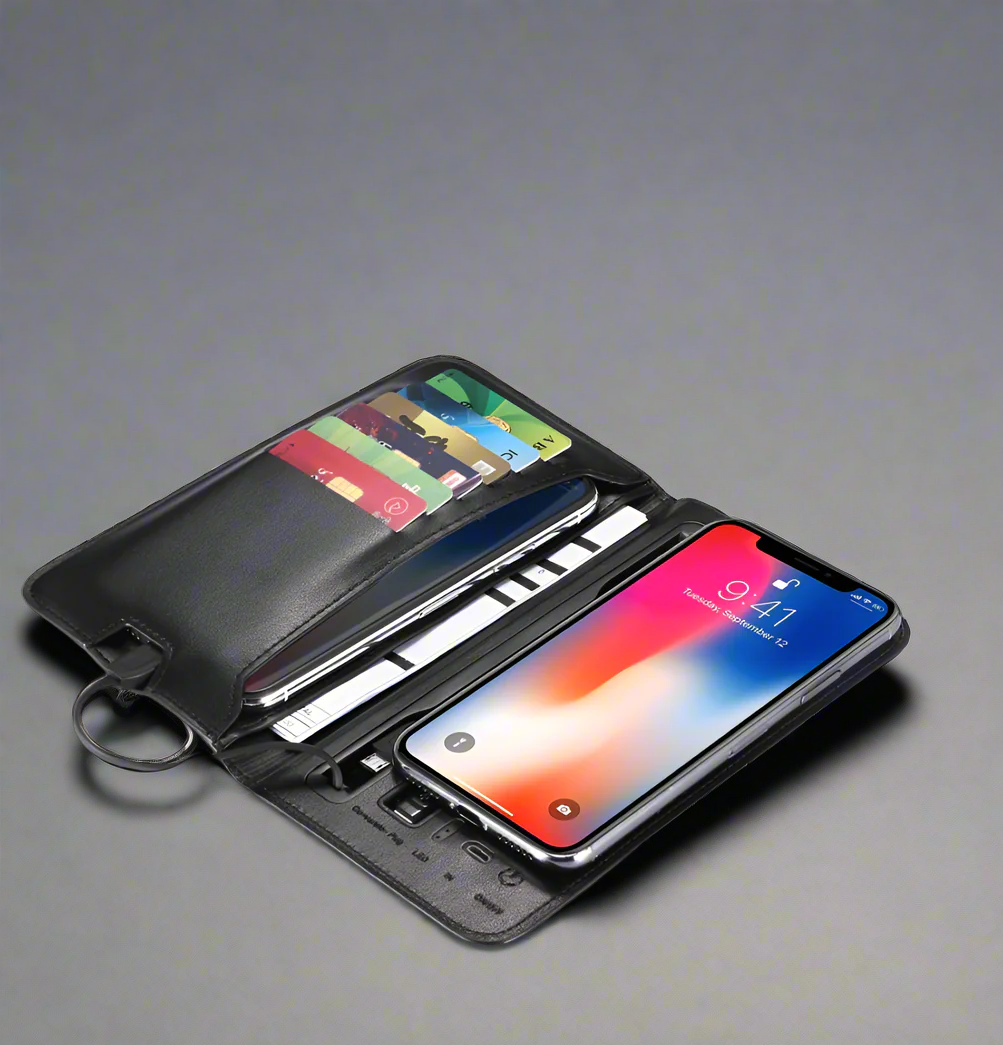 Charging Wallet - Black - Versatile Travel Companion with Built-in Charging Module - Electronic Accessory