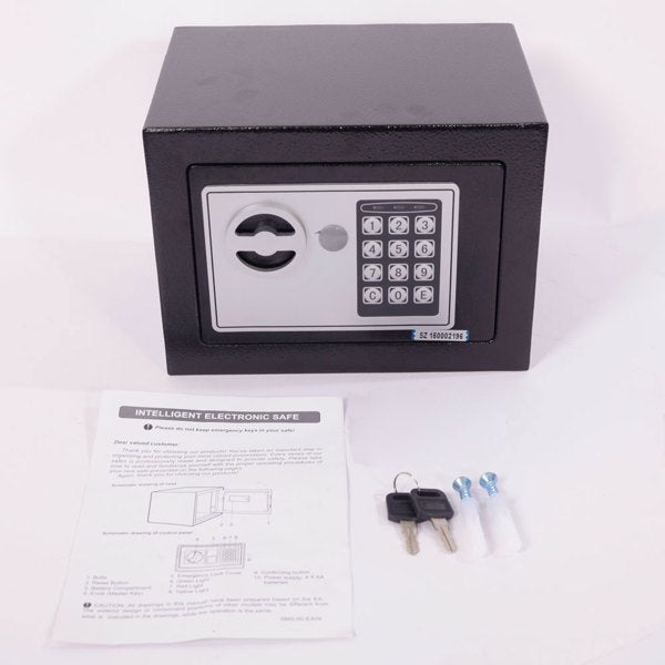 17E Electronic Password Safe - Mini Wall-in Style Metal Steel Box - Black - Compact Size for Home or Office