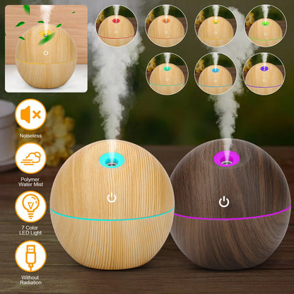 USB Aroma Humidifier Essential Oil Diffuser - Ultrasonic Cool Mist - 7 Color Change - Deep Wood - 130ml Capacity - Ultra-Quiet Operation