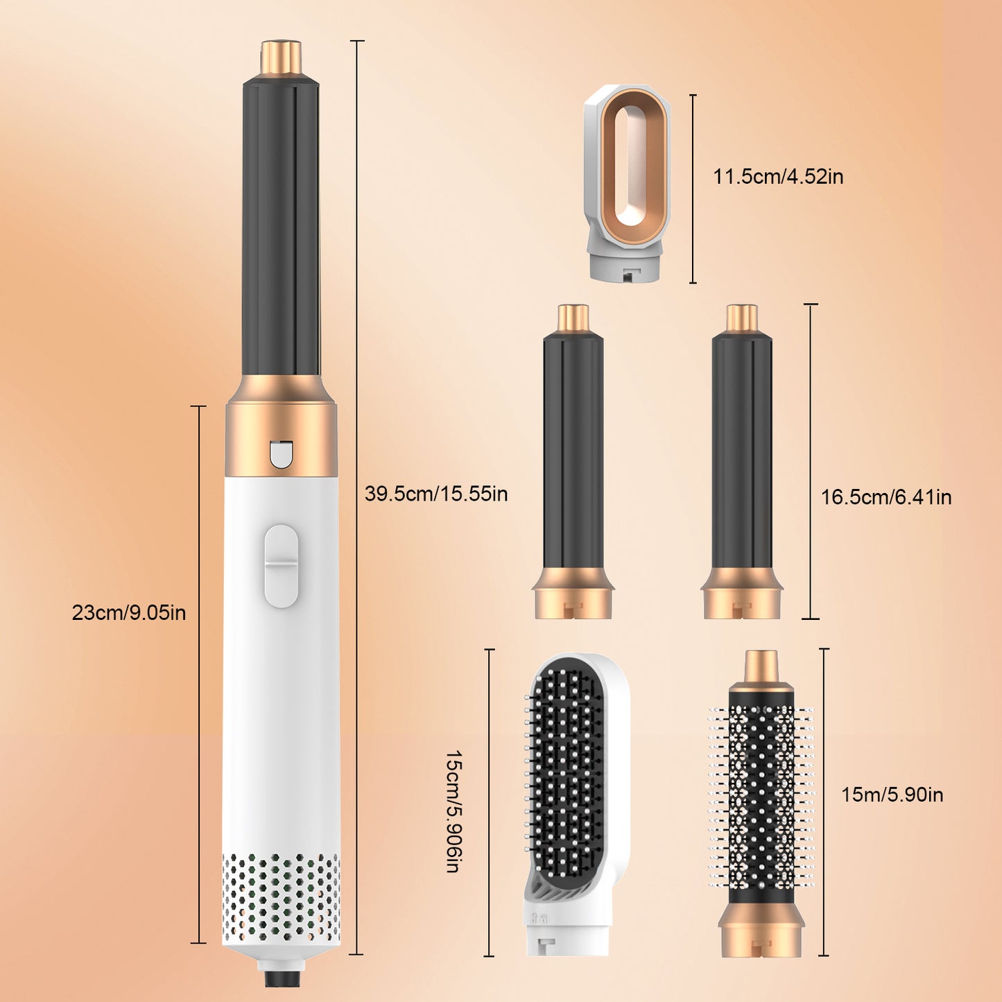 5 in 1 Blow Dryer Brush Set - White Gold - Hair Dryer, Curling Iron, Volumizer, Straightener - Interchangeable Brush Heads