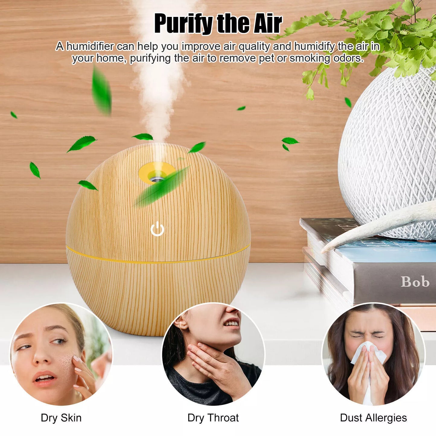 USB Aroma Humidifier Essential Oil Diffuser - Ultrasonic Cool Mist - 7 Color Change - Deep Wood - 130ml Capacity - Ultra-Quiet Operation