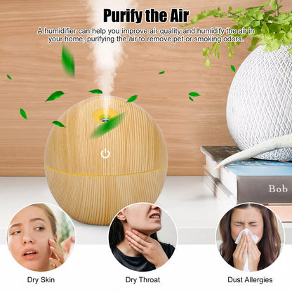 USB Aroma Humidifier Essential Oil Diffuser - Ultrasonic Cool Mist - 7 Color Change - Deep Wood - 130ml Capacity - Ultra-Quiet Operation