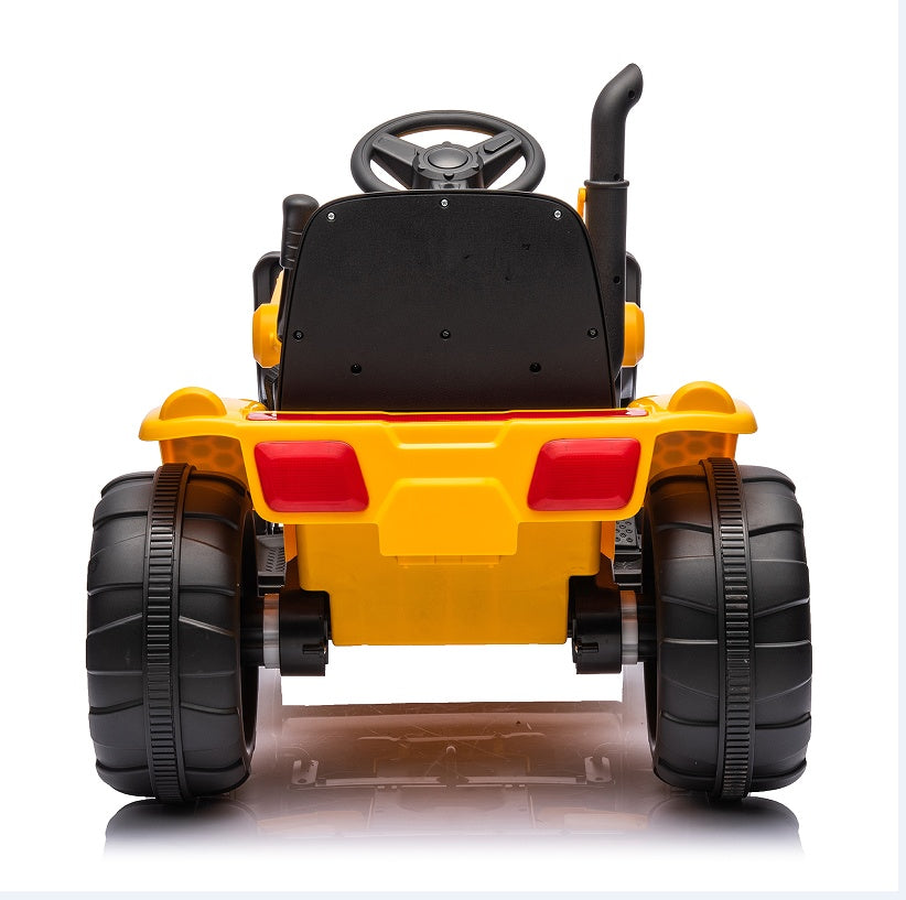 12V Kids Ride-On Tractor Electric Excavator - Yellow - Battery Powered Motorized Car with Remote Control, Front Loader & Headlight - Ages 3-6